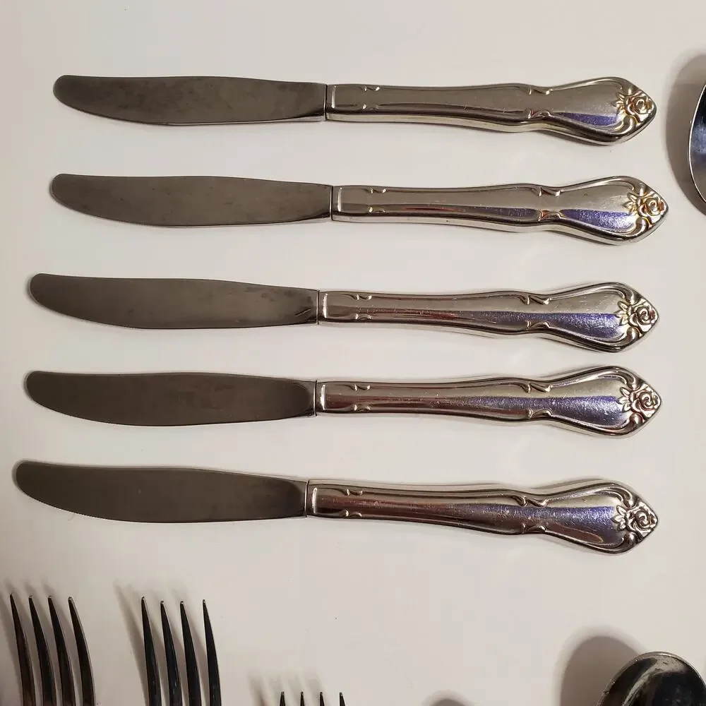 Vintage 1881 Rogers Oneida Mixed Lot Arbor True Rose Stainless Flatware 13 Piece